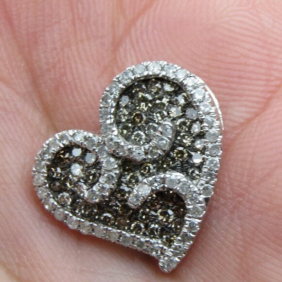 $1200 Diamond Brown & White 1/2ct Sterling Silver Heart Pendent